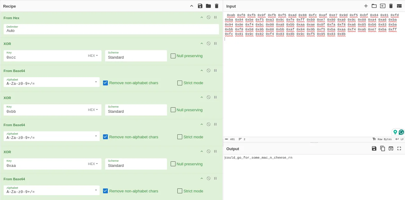 Our CyberChef recipe to get the password