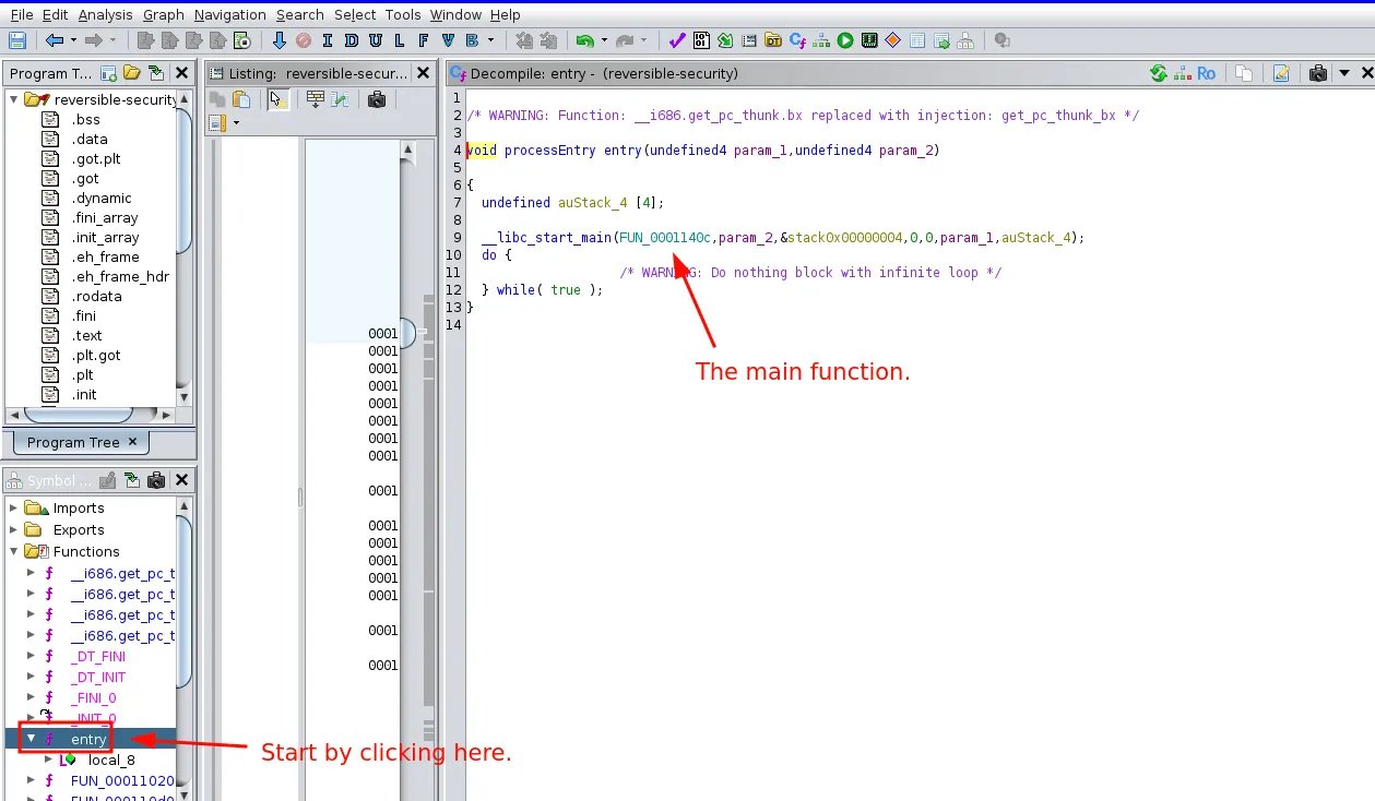 entry() function within Ghidra
