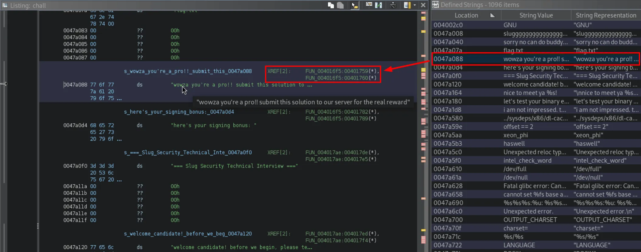 Defined string cross references within Ghidra