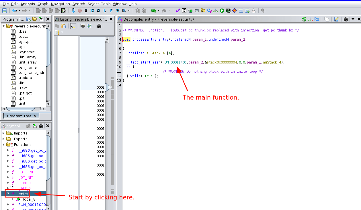 entry() function within Ghidra